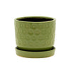 Green Embossed Circle Planter with Saucer