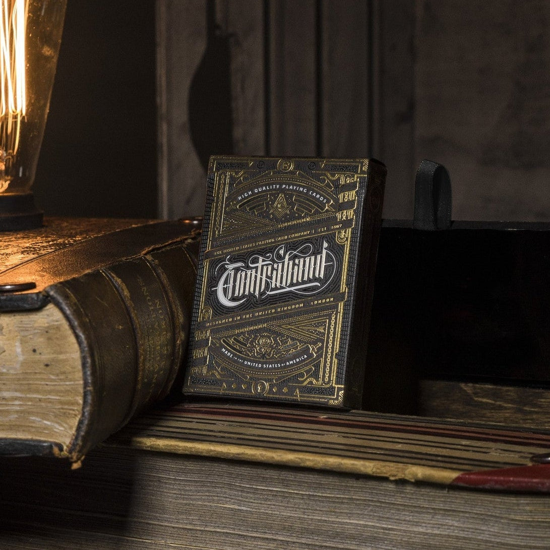 Ornate deck of cards with Contraband label.
