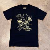 Raccoon with the text, "Gettin' Wild In Norfolk Virginia" on a black tee