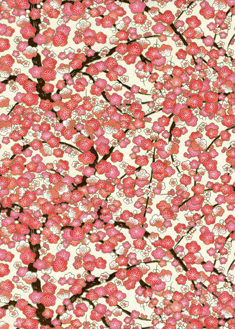 Chiyogami Sheet (Pink Plum Blossoms on Cream)