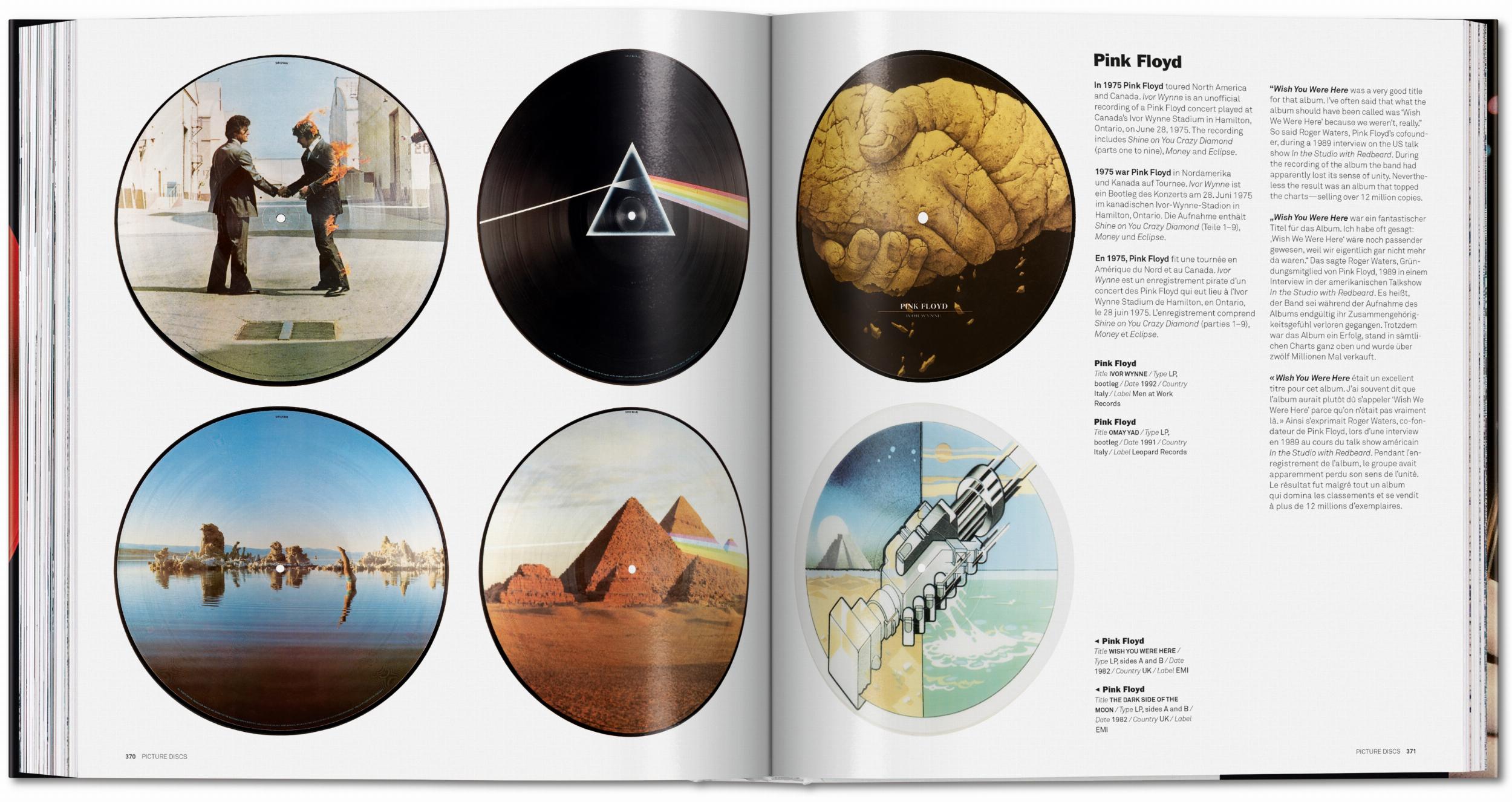 Double-page spread showing several interesting vinyl records by Pink Floyd.