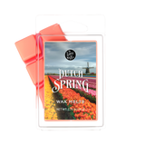 Wax melt packaging with 'Dutch Spring' design and windmill image on a white background