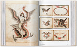 Double-page spread showing antique watercolor tattoo designs with subjects such as snakes, dragons, eagles, and flowers.