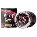 Velvet Rose candle packaging with 'The Lost Wax Co.' branding on a white background