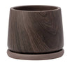 Dark Woodgrain Planter with Saucer