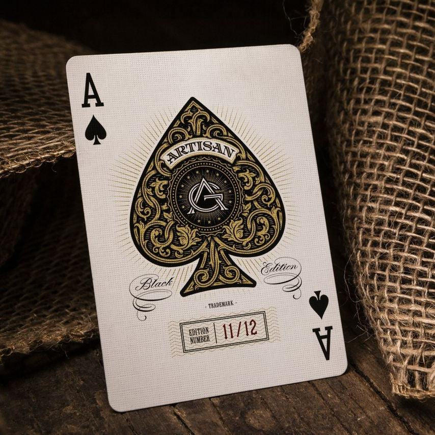 Playing card with ace of spades design on a textured surface