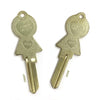 Two heart-shaped key blanks stamped with "I found the keys to your heart"