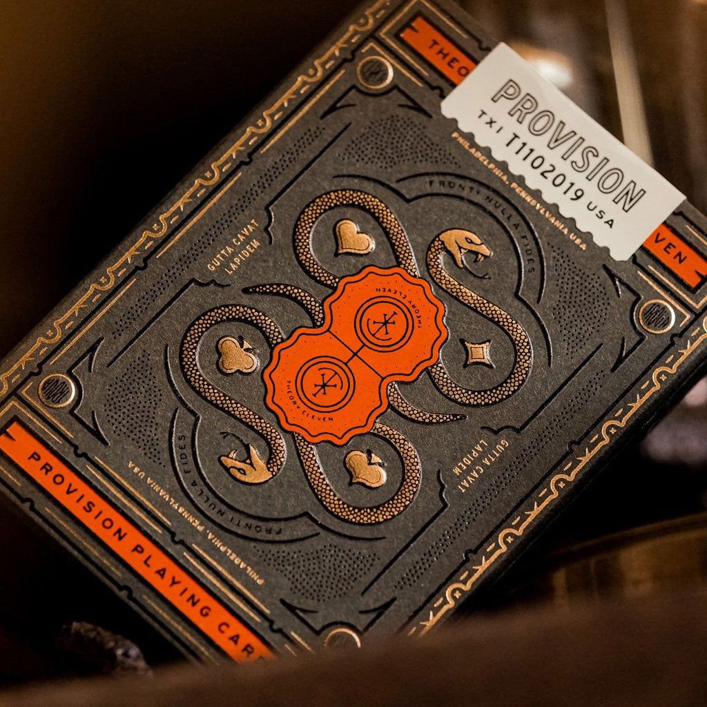 Provision brand playing cards tuck box featuring a snake design.