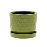 Green Embossed Circle Planter with Saucer