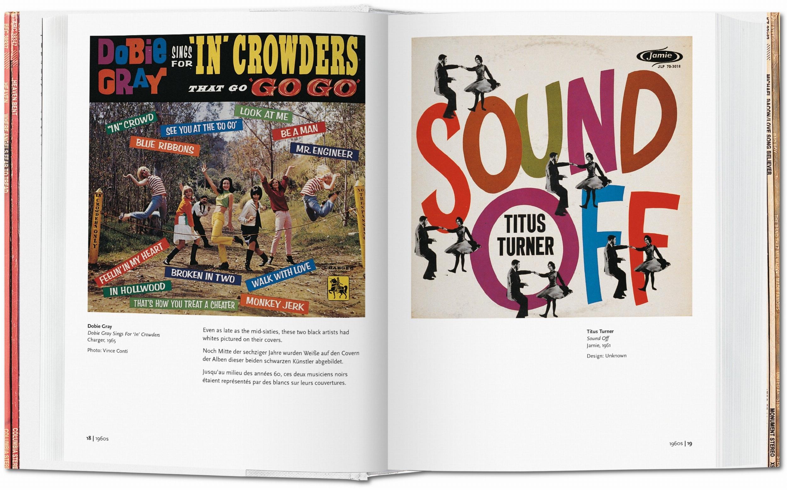 Double-page spread featuring two vinyl albums by Dobie Gray, and Titus Turner
