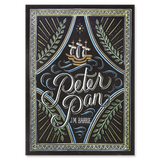 Book cover of 'Peter Pan' by J.M. Barrie with decorative elements and ship illustration.