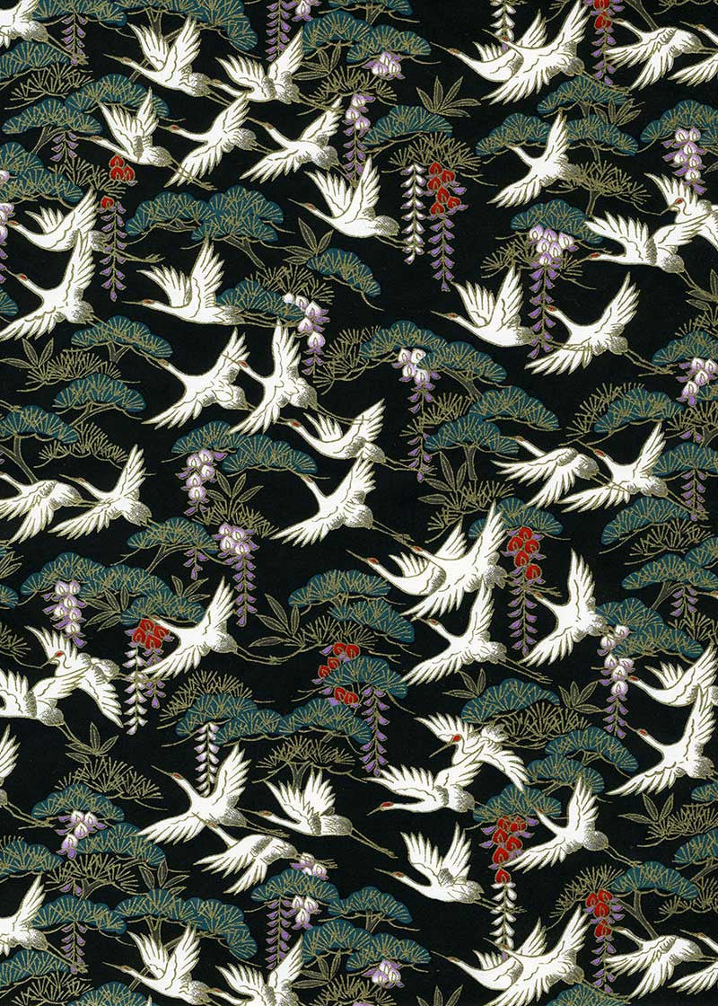 Chiyogami Sheet (Black Cranes)
