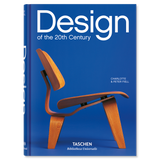 Blue book cover with wooden chair and "Design of the 20th Century" text