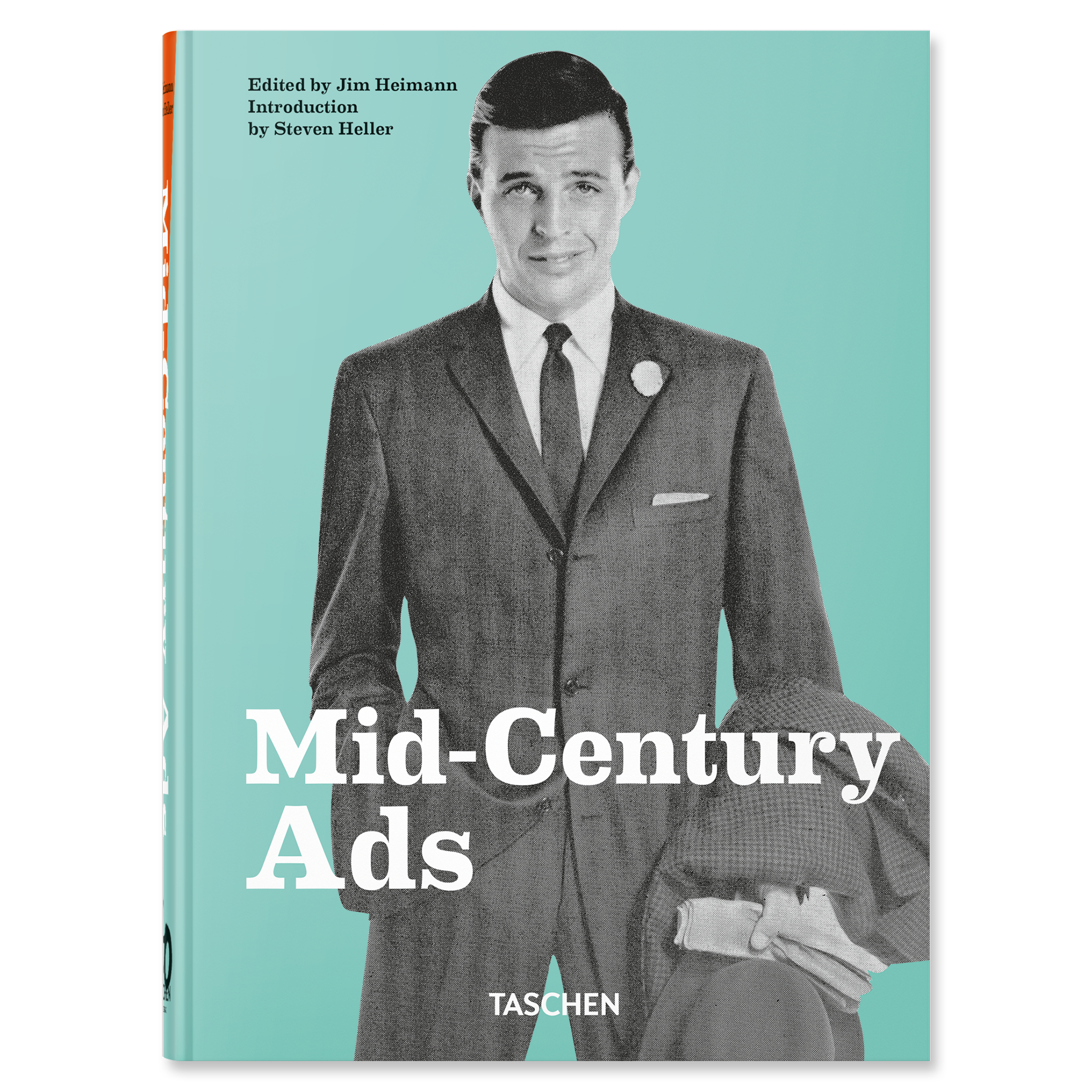 Book cover with man wearing a suit, and the text "Mid-Century Ads"