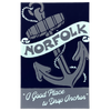 Nautical-themed postcard with anchor and 'Norfolk' text on a dark blue background