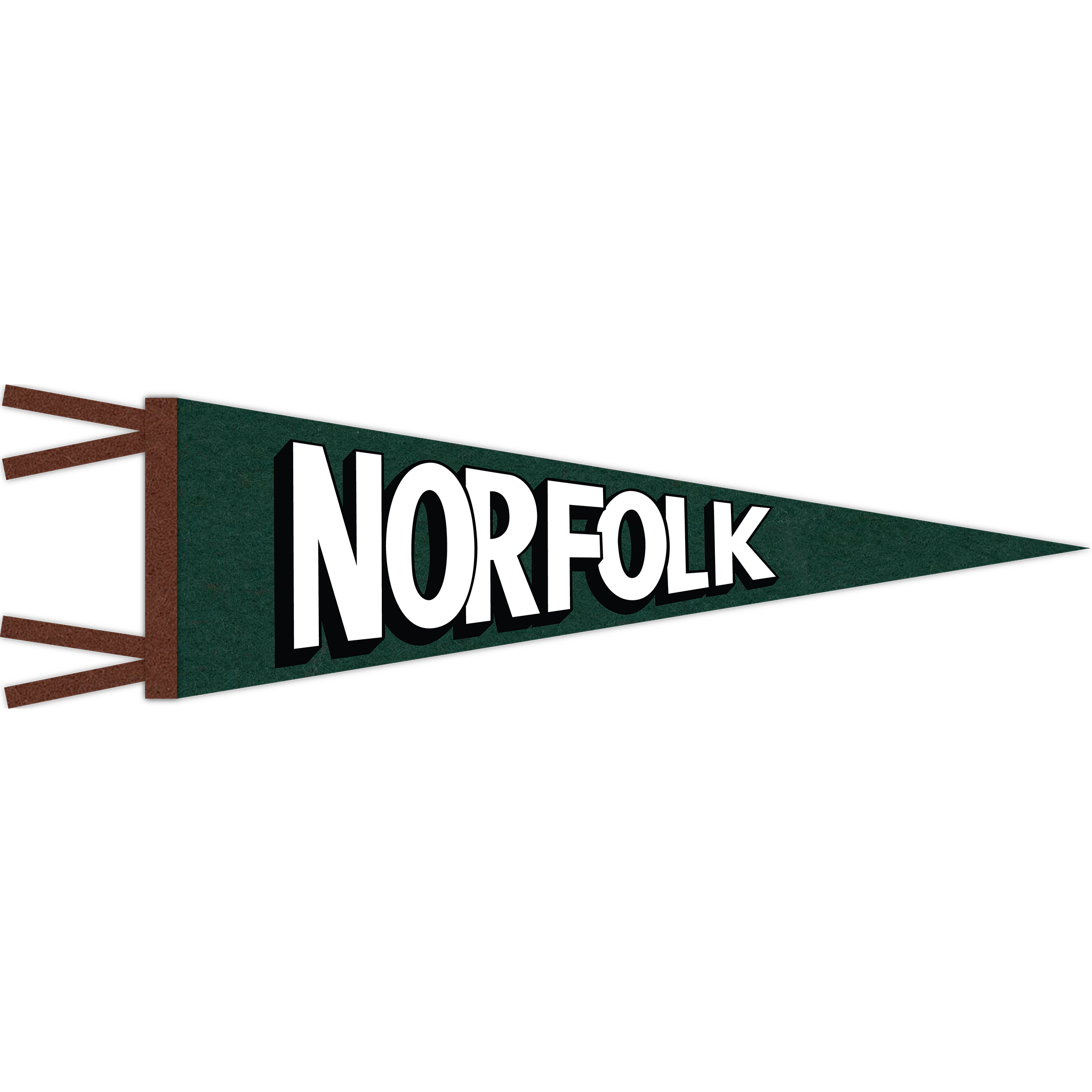 Evergreen pennant with Oakwood brown trim and black and white "Norfolk" printing.