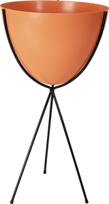 Retro Bullet Planter in Tangerine with Tall Black Stand