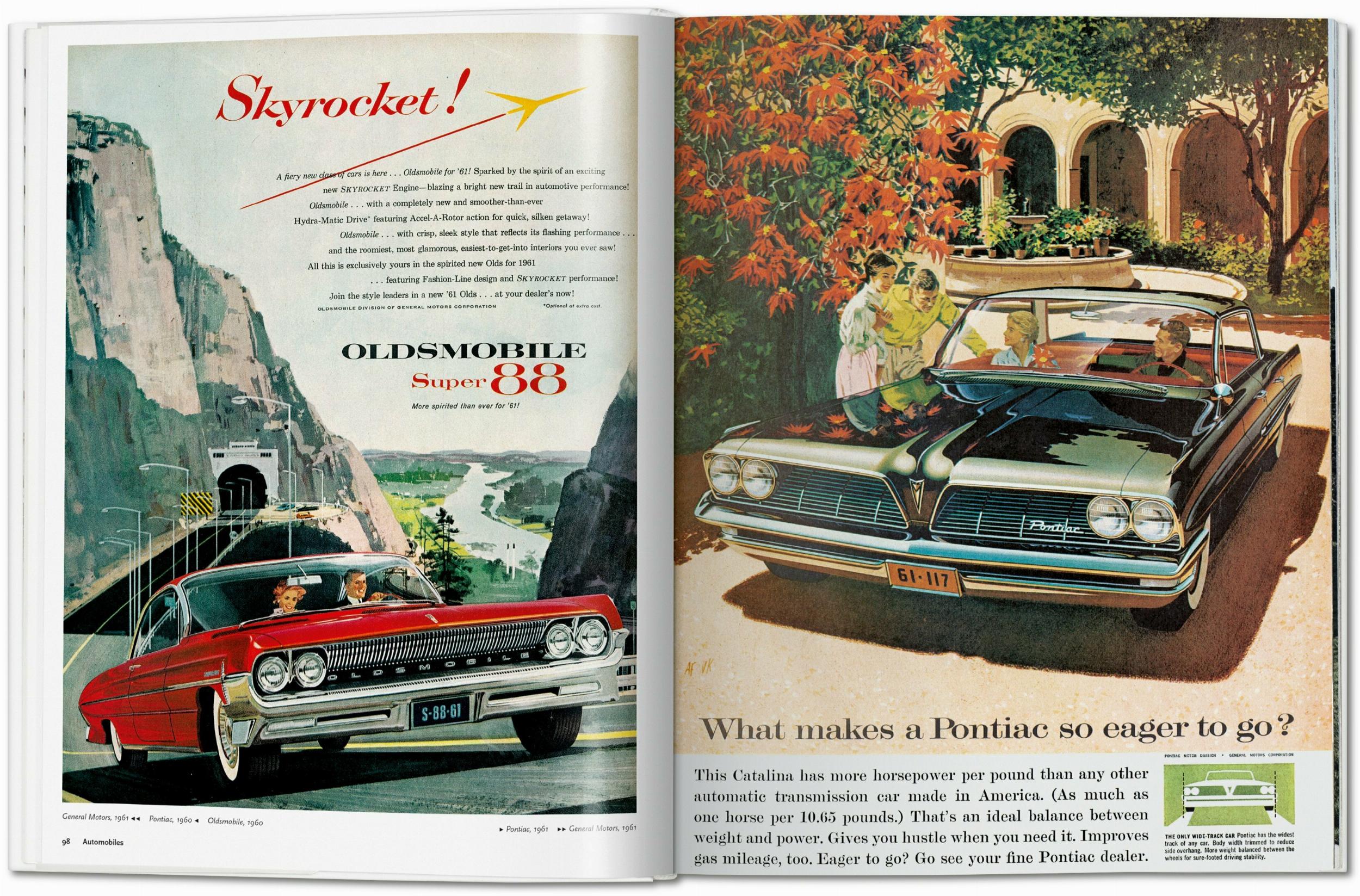 Double-page spread featuring two car advertisements from the 1960s.