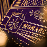 Close-up of a box of Purple Monarch playing cards