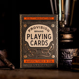 Ornately decorated playing card tuck box with "Provision Brand" label